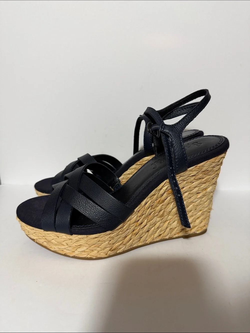 Splendid Navy Braided Espadrille Wedge Sandals